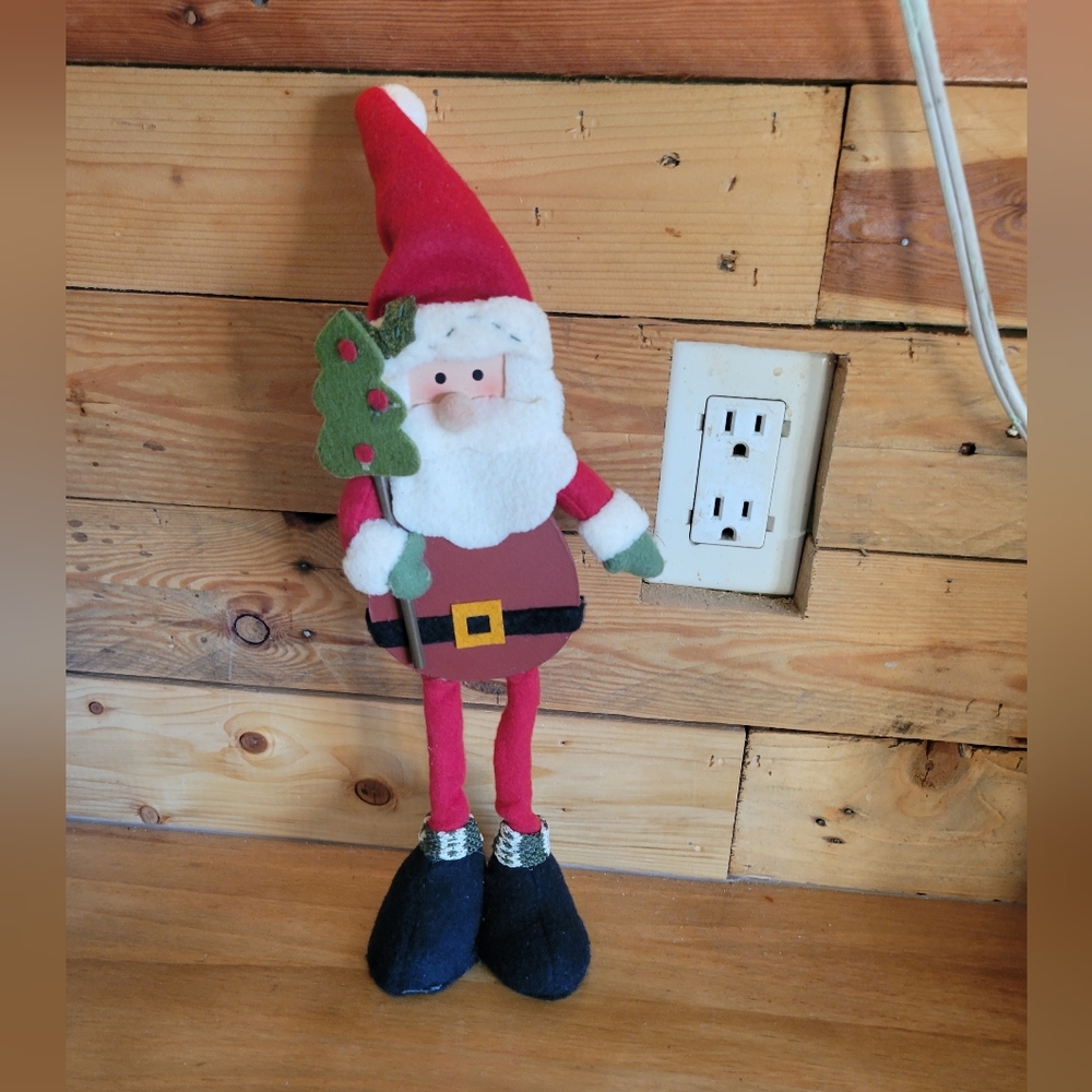 Plush and wooden Santa decor shelf sitter